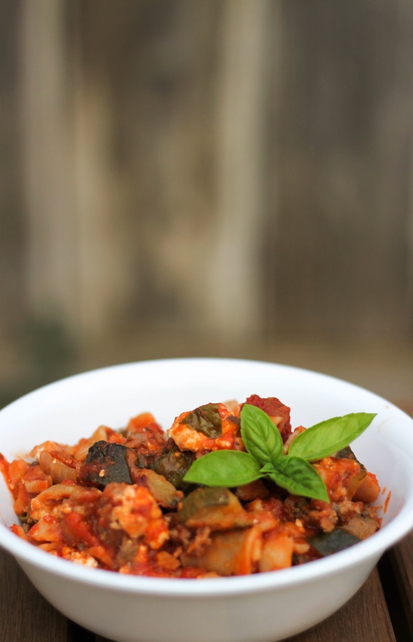 Slow cooker lasagna with turkey, veggies and feta