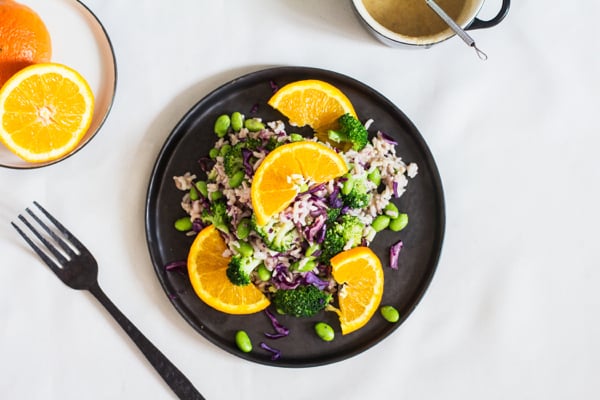 Brown Rice, Edamame, and Broccoli Salad with Citrus Miso Dressing | The Full Helping